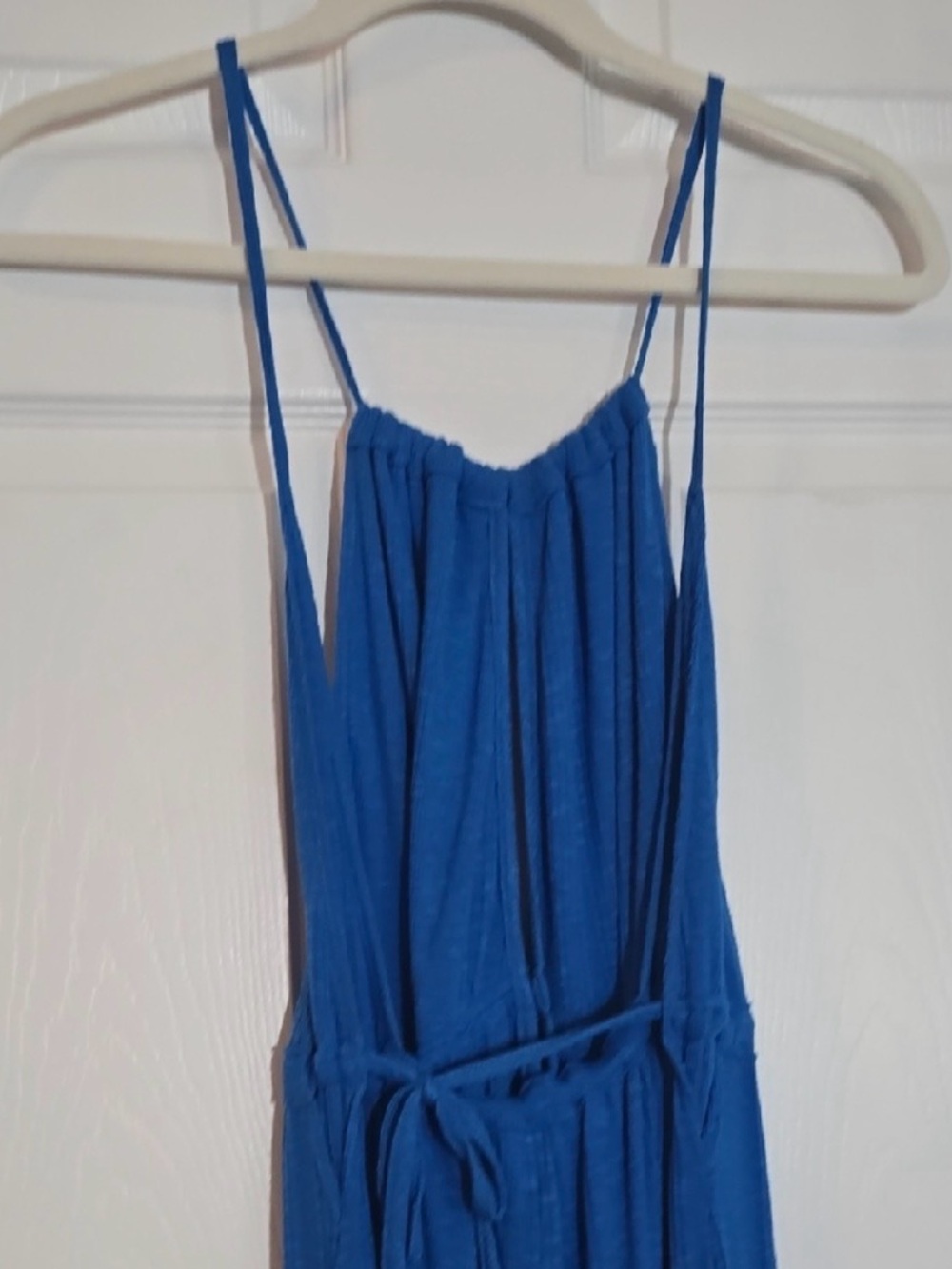 Free People Beach Halter Maxi Dress – Open Back Blue Boho Dress • Size L/XL - Picture 5 of 8